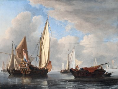 Eine Yacht und andere Schiffe in ruhigem Wasser von Willem van de Velde the Younger